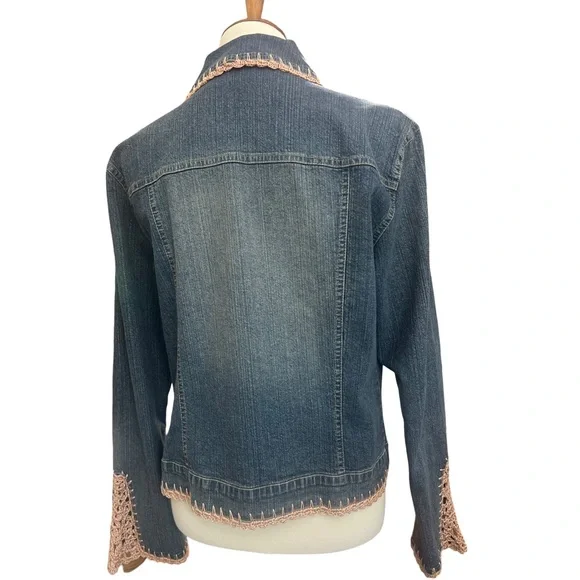 Sharon Young crochet detailed jean jacket denim size large women’s vintage - Picture 5 of 8